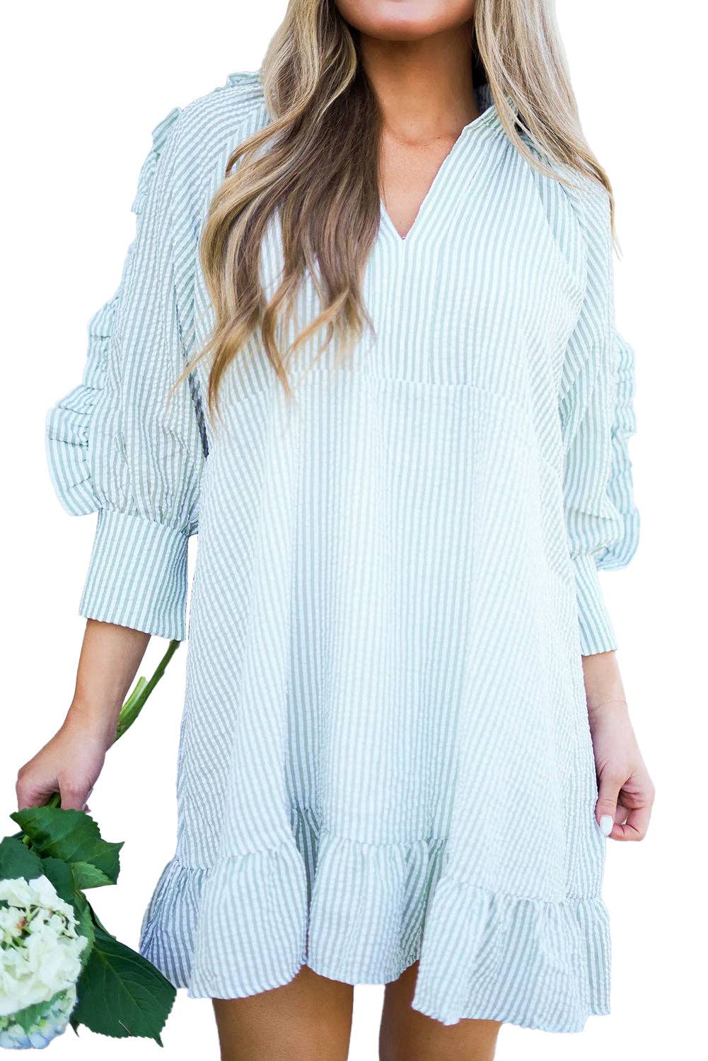 Ruffle Puff Sleeve Mini Dress