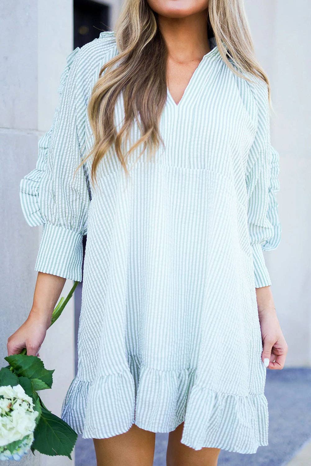 Ruffle Puff Sleeve Mini Dress