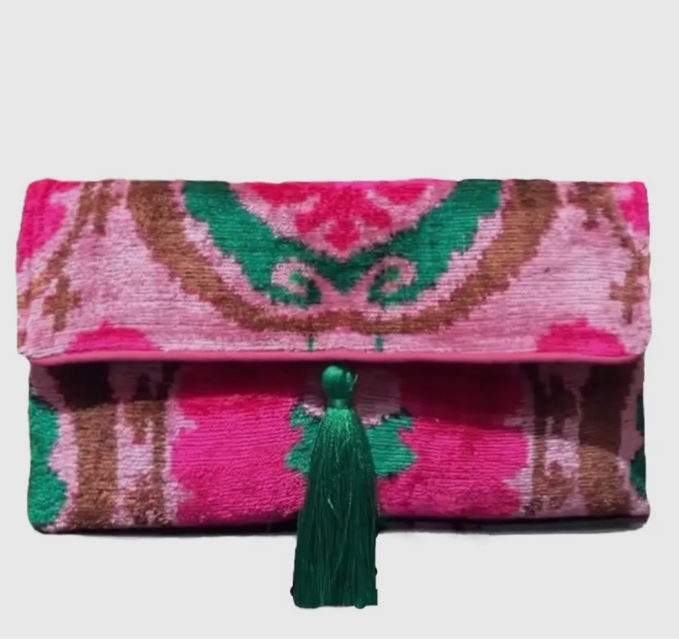 Silk Velvet Pink Clutch (with removable gold shoulder strap)