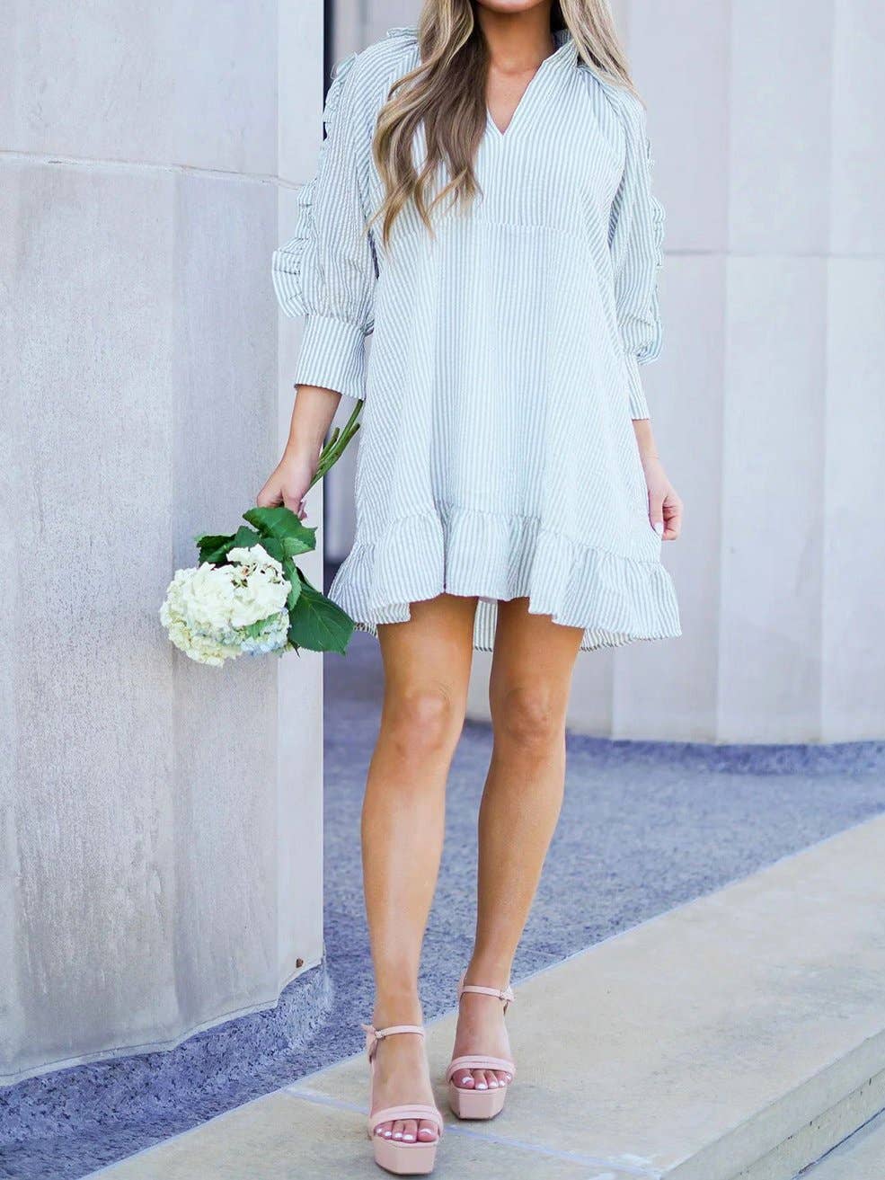 Ruffle Puff Sleeve Mini Dress
