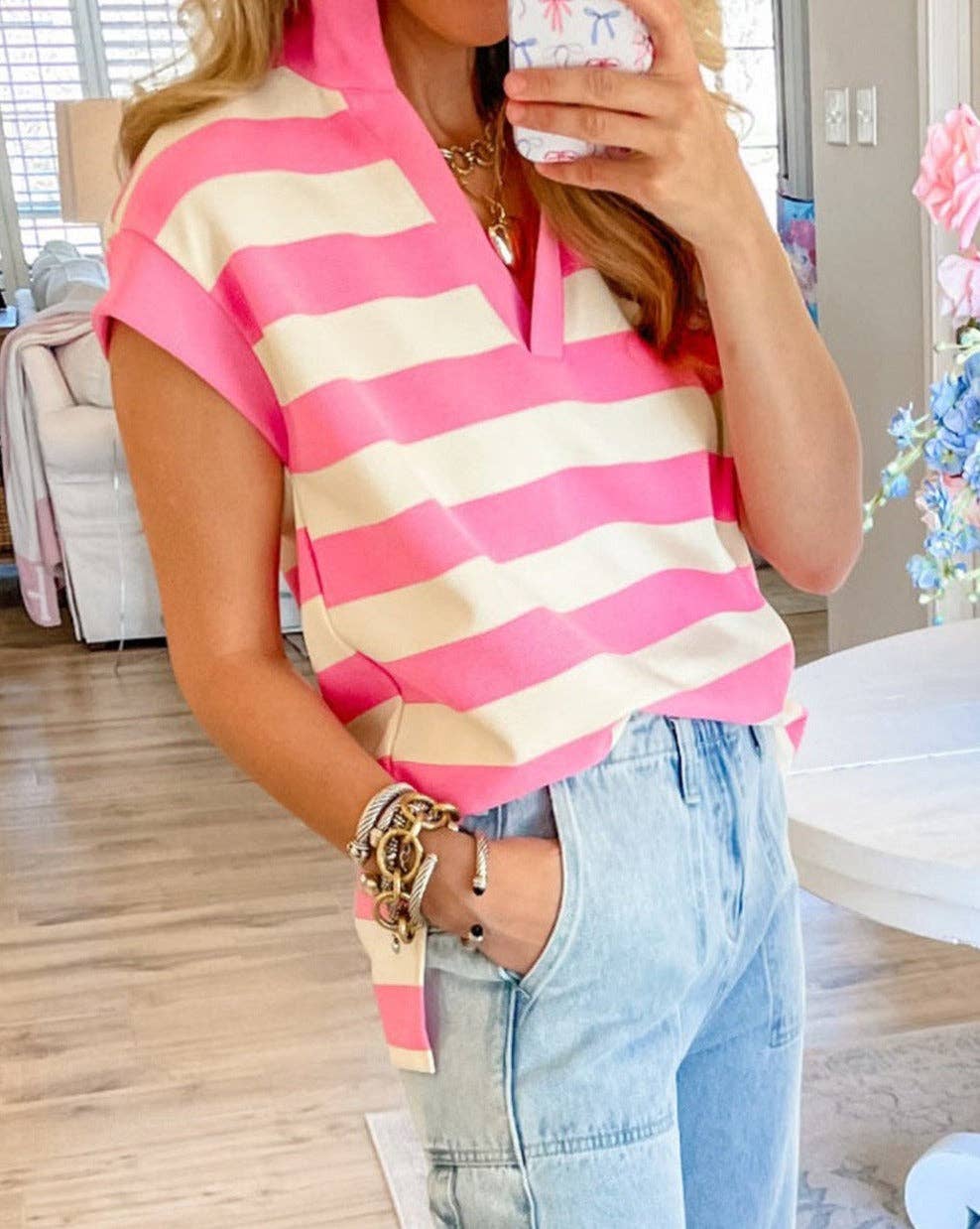 Stripe Collared Top