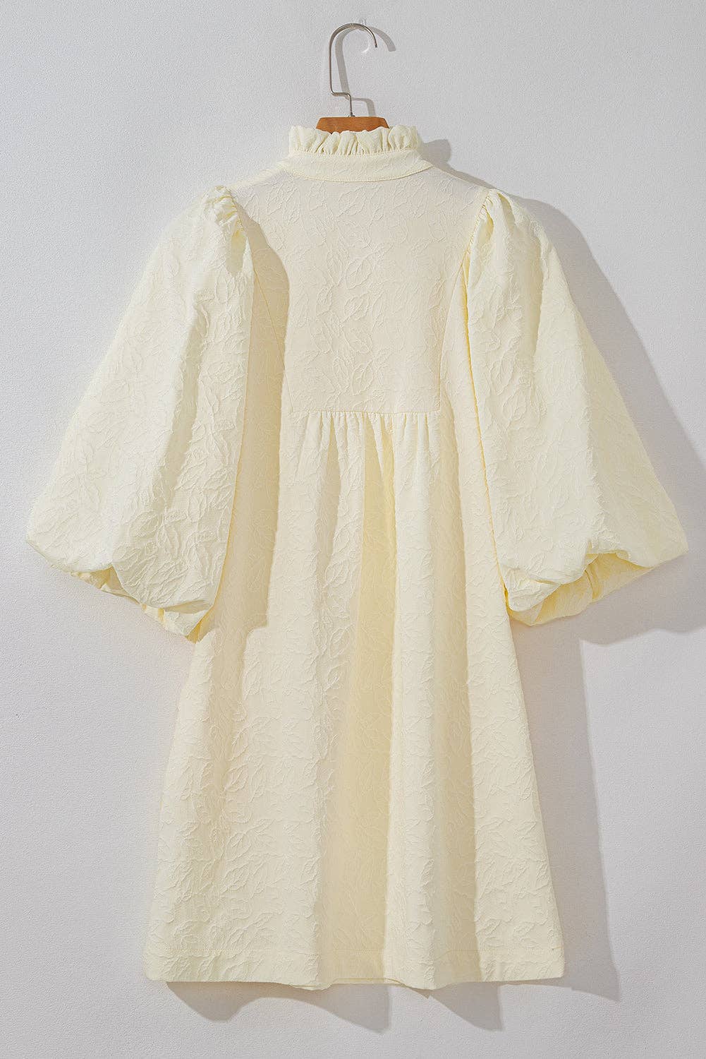 Floral Textured Bubble Sleeve Dress
