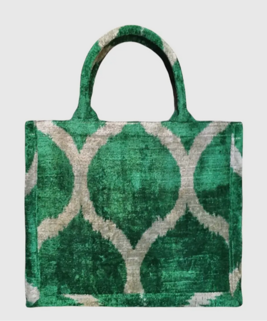 Silk Velvet Ikat Large Bag - Green